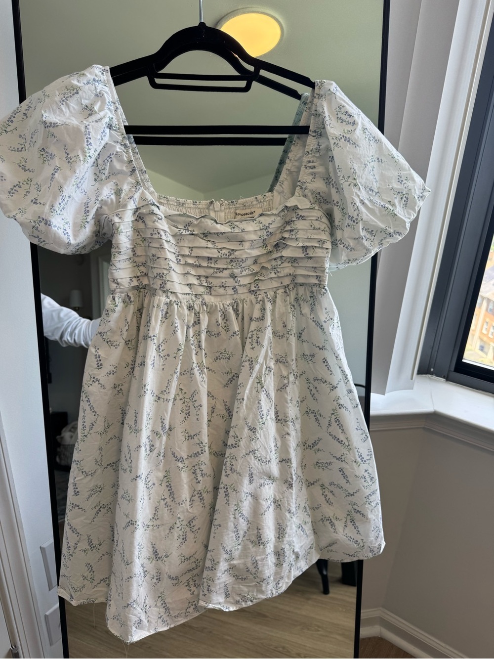 Francesca's Collections White Dress with Blue Floral Print